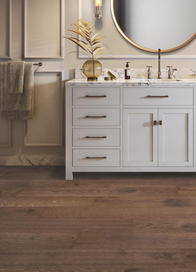 engineered hardwood floors in an elegant bathroom