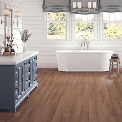 waterproof luxury vinyl plank flooring in a bathroom